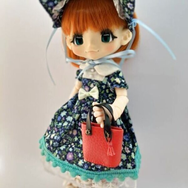 画像2: 1/6ドールサイズバッグ『 レッドレザートートバッグ スタッズ付き』 (2)