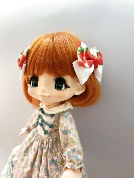 画像2: 『 おリボン型いちご白クリップセット 』ブライス~等身大ドールサイズ (2)