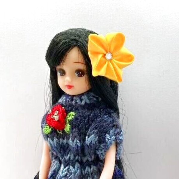 画像4: 巨頭ドール~等身大ドールサイズつまみ細工『 緑黄色系4本セットアメピンタイプ 』ヘアアクセサリー (4)