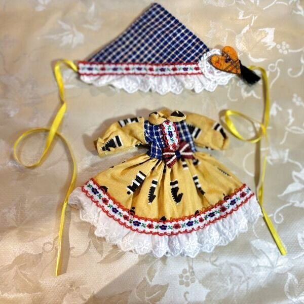 画像3: ミディブライス相当size『マスタードカラーワンピース&バブーシュカセット』 (3)