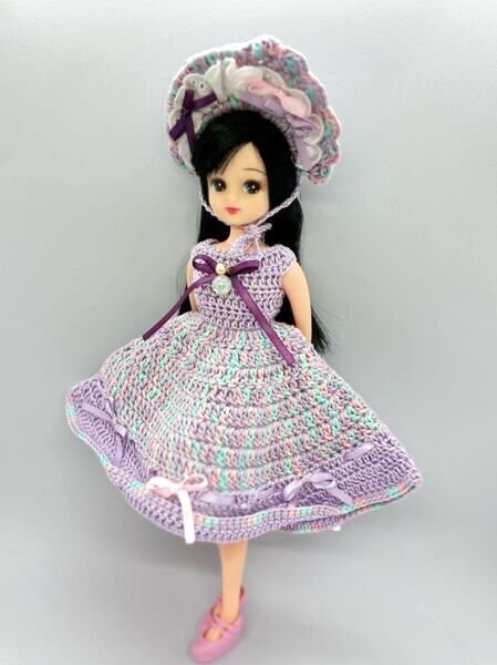 Sale】レース編み『紫色のワンピース&ワイヤー入りボンネット