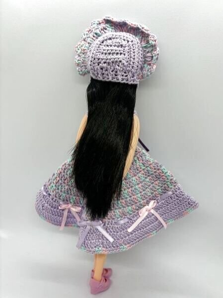 画像3: 【Sale】レース編み『紫色のワンピース&ワイヤー入りボンネット』リカちゃん相当size (3)