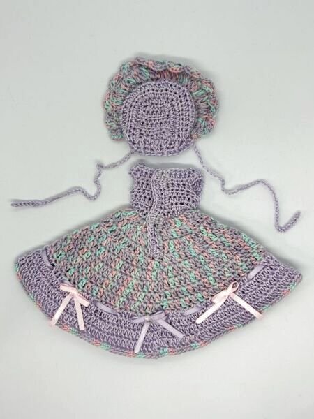 画像6: 【Sale】レース編み『紫色のワンピース&ワイヤー入りボンネット』リカちゃん相当size (6)