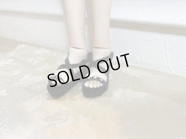 画像2: gohongi様制作　DDサイズ　サンダル【 エナメル調ブラック×キラキラストーン】 (2)