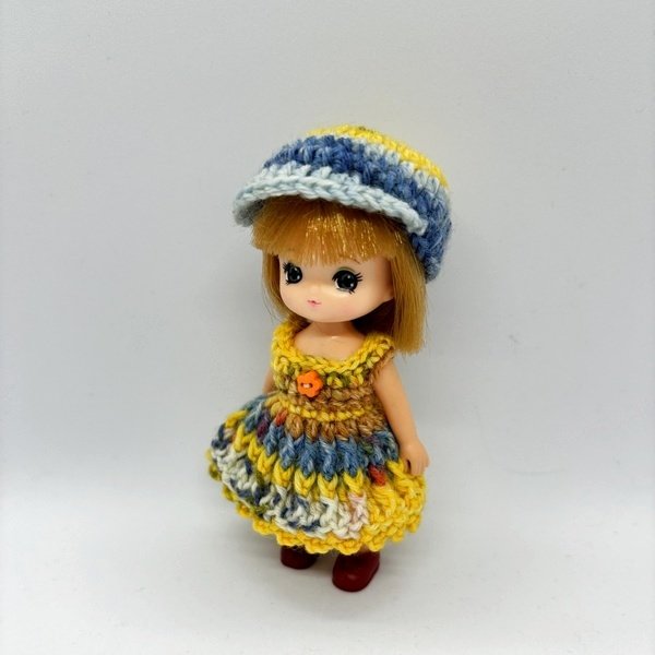 画像4: 【特価】ミキちゃん・マキちゃん相当size『イエロー系オパール毛糸のワンピース&キャスケット』 (4)