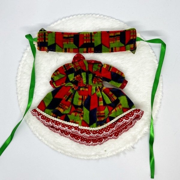 画像2: ミディブライス相当サイズ『赤緑ワンピースセット』ワンピースとヘッドドレスのセット (2)