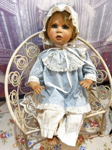 画像1: ビスクドールBaby水玉ベビー服　ドイツ　シュミット　ヴィンテージ34cm (1)