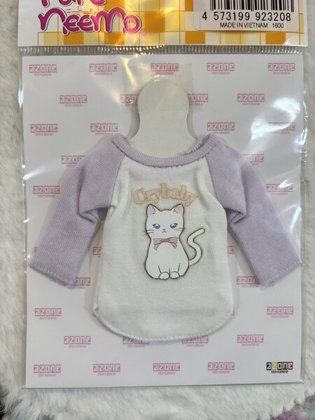 画像2: PNSふわふわどうぶつラグランTシャツラベンダー×ホワイト〜S.Mサイズ　白猫 (2)