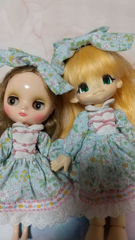 Meltingfog様制作 Chineseロリータワンピース おリボンのセット ミディブライス相当sizeパステルブルー系 N S Doll Cafe