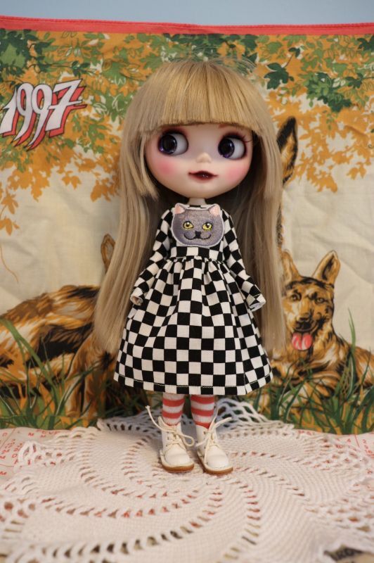きなこ屋様制作 ブリティッシュねこワンピース タイツ付き ネオブライスsize N S Doll Cafe