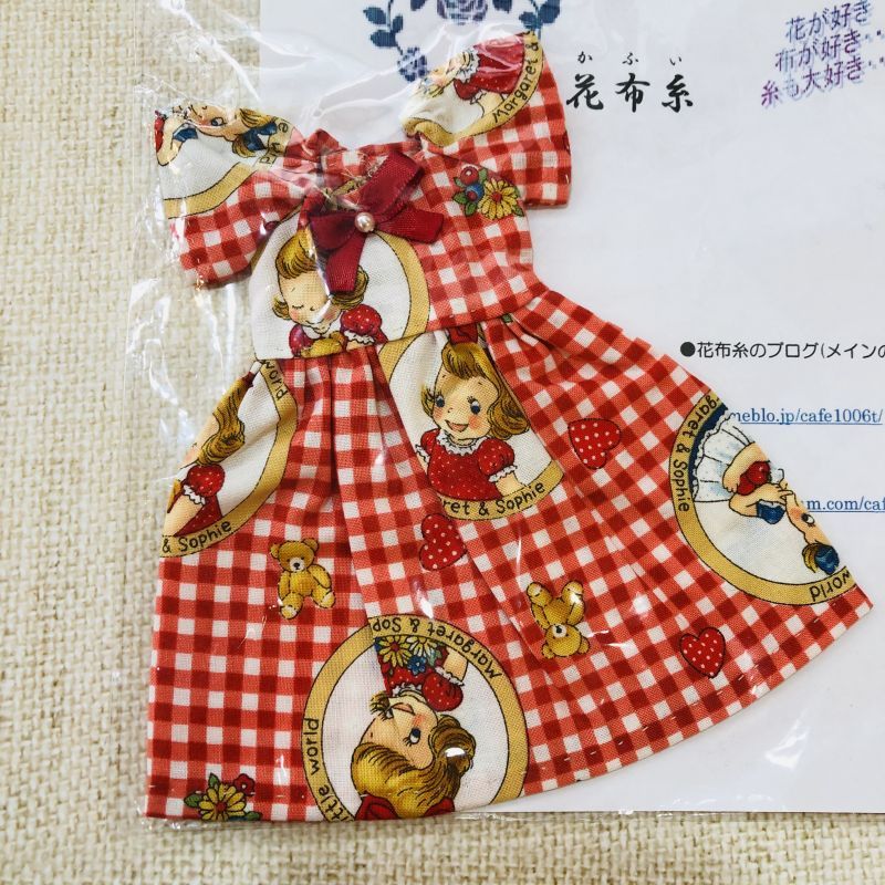 コロナに負けないキャンペーン特価 花布糸様制作 赤いチェックのレトロなワンピース リカちゃんsize N S Doll Cafe